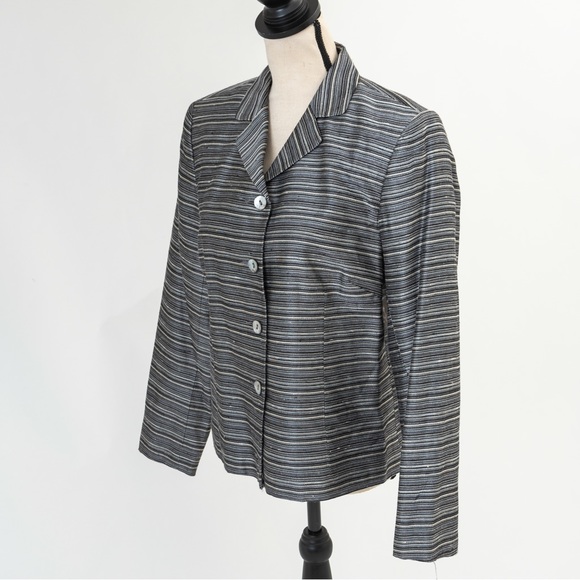 Worthington textured pattern neutral horizontal stripe pearl look buttons 10 - Picture 3 of 16